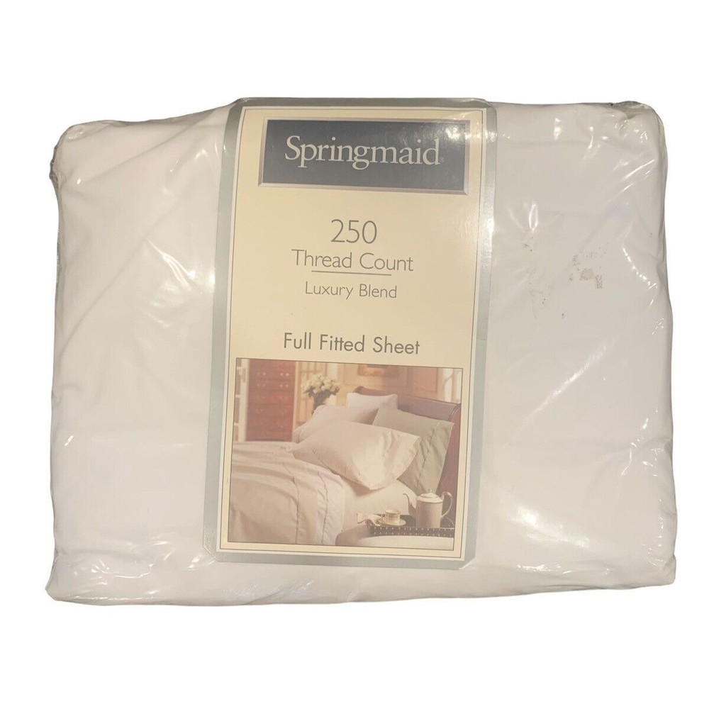 Springmaid Vintage New White Full Fitted Sheet 250 Thread Count